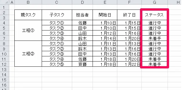 エクセル 進捗管理4