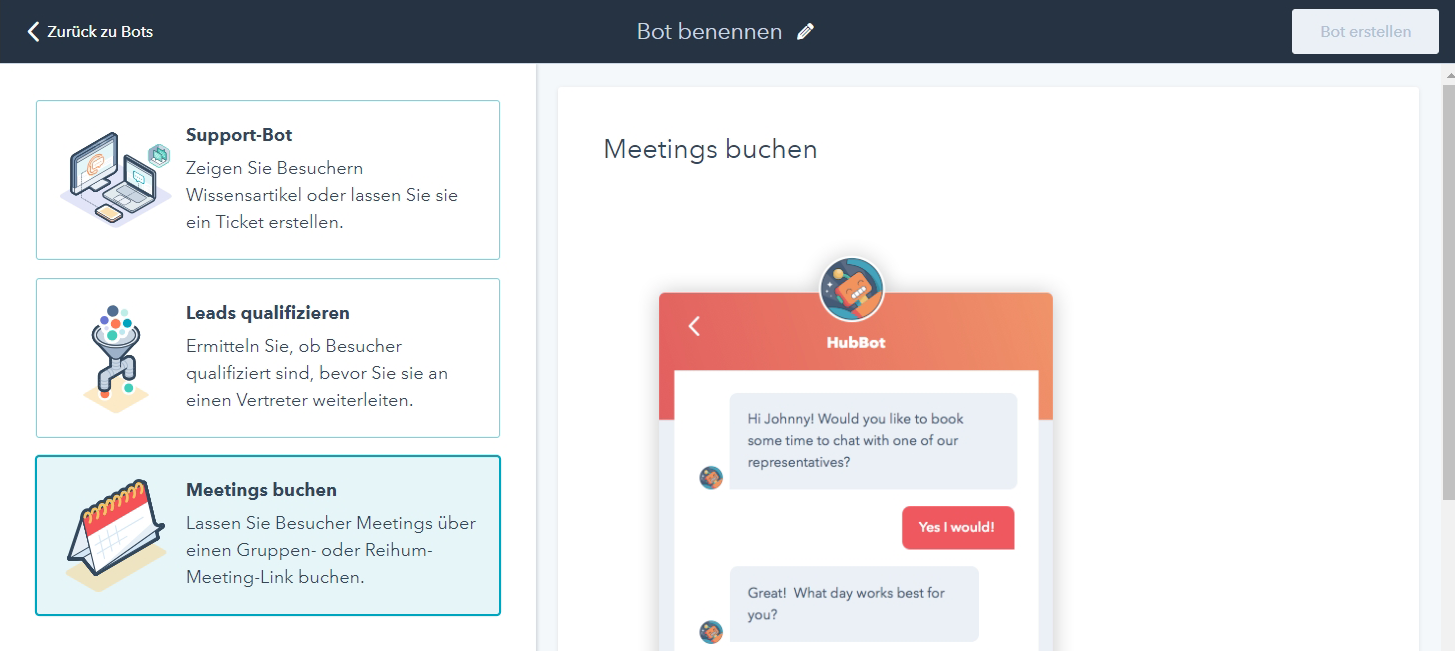 Erstellen eines Chatbots zur Buchung von Meetings