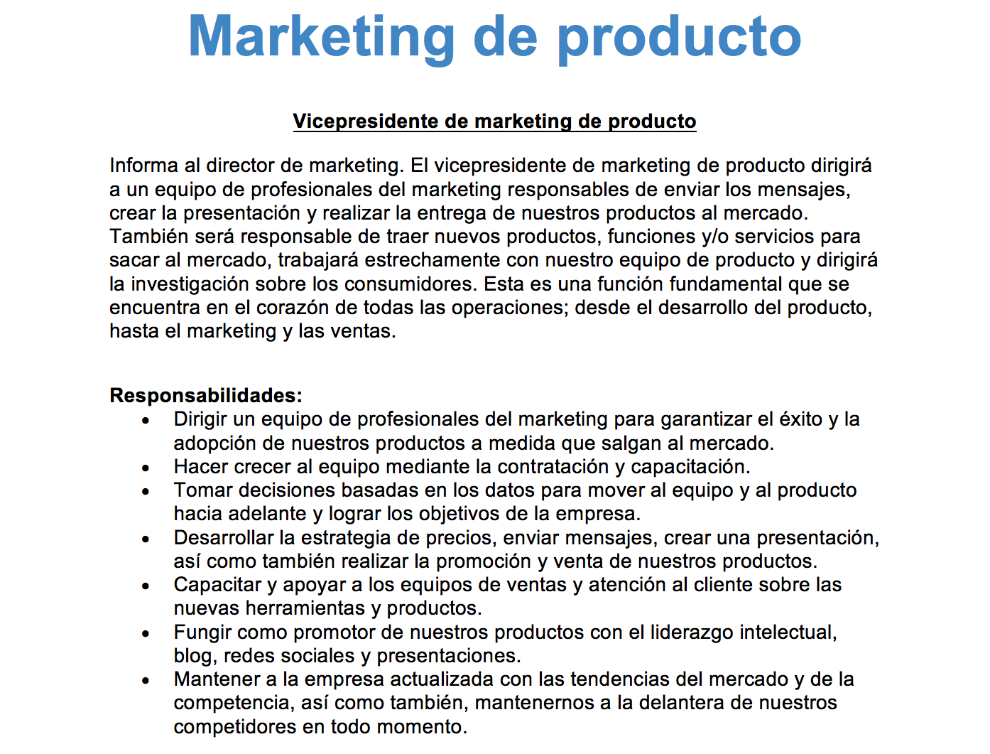 Descripciones de empleos de marketing