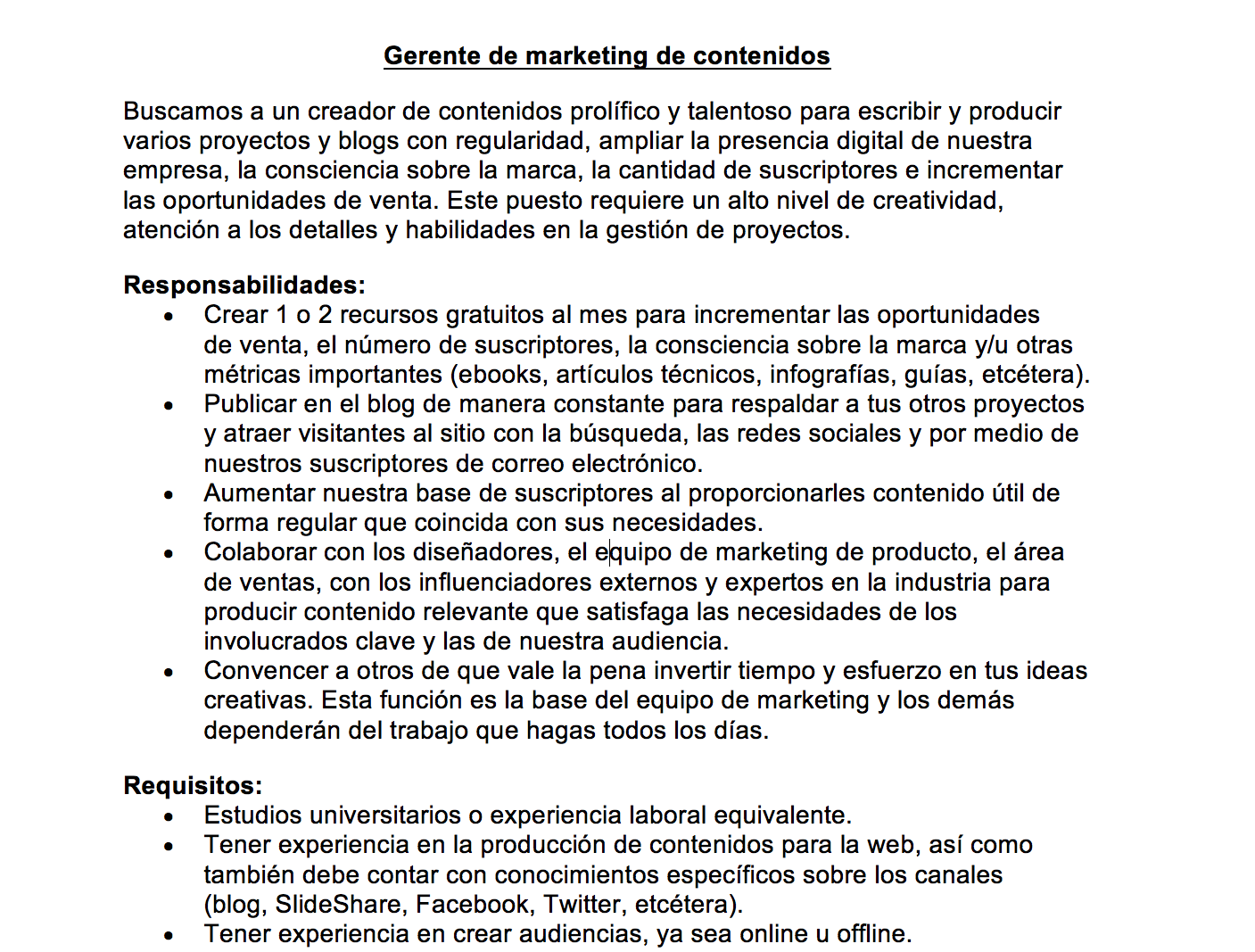 Descripciones de empleos de marketing