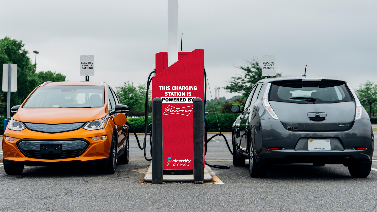 A gas station sponsored by Budweiser during its Clio Winning Belgian Case Campaign