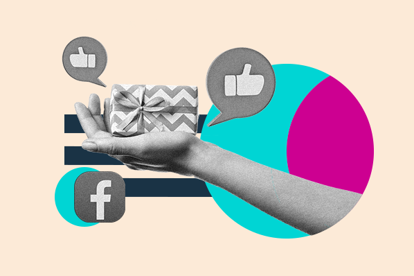 facebook giveaway: image shows a hand holding a present with the facebook logo underneath 
