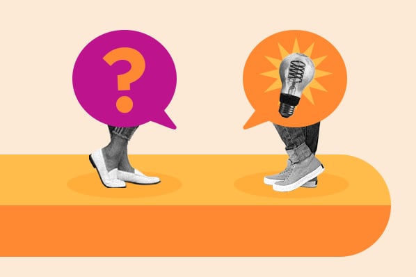 common interview questions: image shows a question mark and a lightbulb 