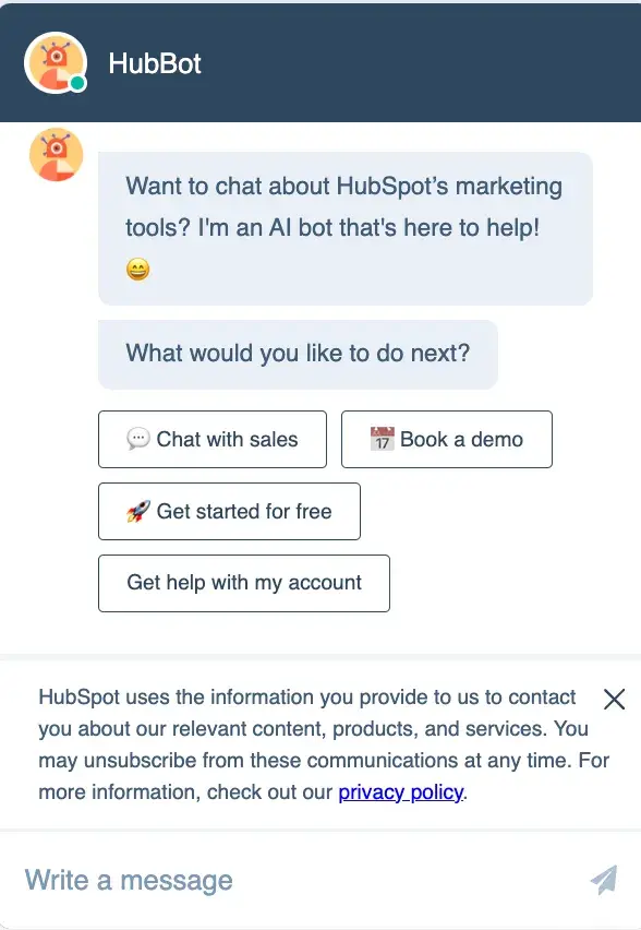 Screencap of HubBot, ܲǳ١ AI chatbot.