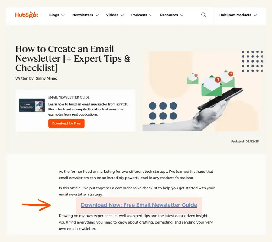 personalization example, new user cta on hubspot blog