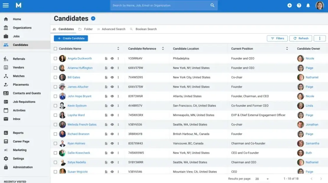 best ai recruiting tools, Manatals candidate list screen