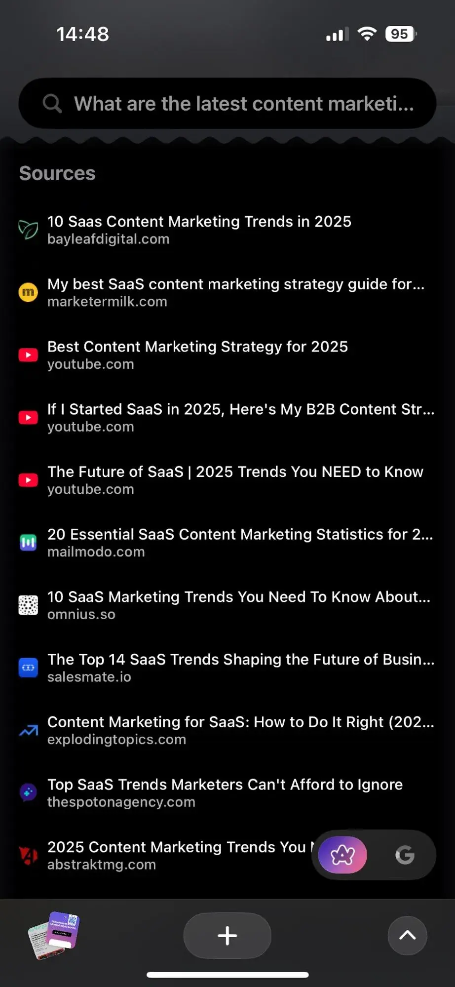screenshot of arcs source list. https://arc.net/search