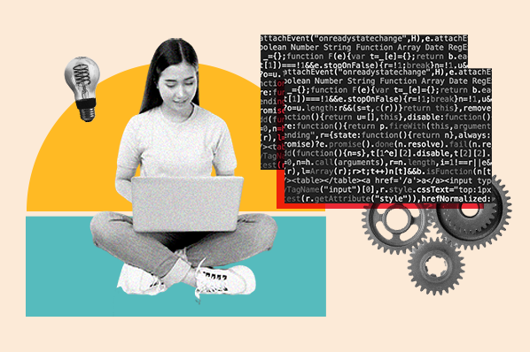 woman looking at computer viewing microservices vs apis 