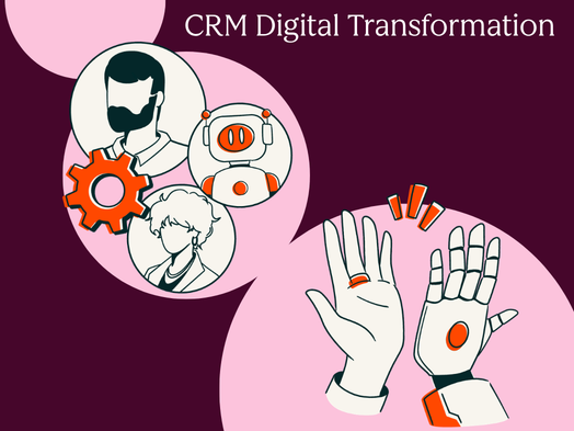 Robots and human marketers work together, representing a CRM digital transformation