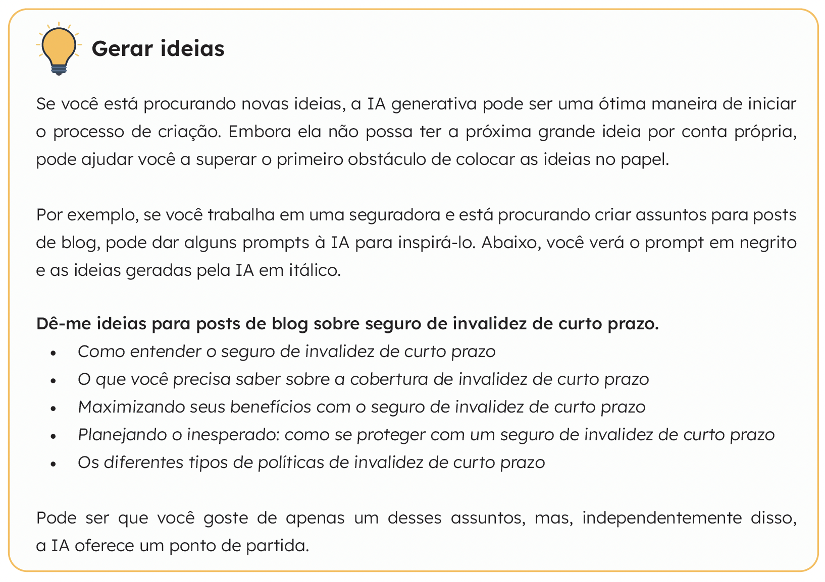 exemplo de prompt para gerar ideias com IA generativa