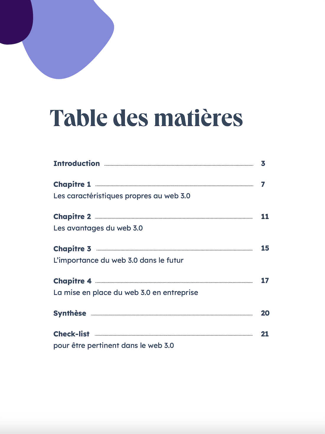 Table des matières