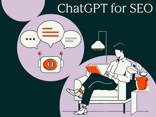A marketer sits on a couch and enters prompts into ChatGPT