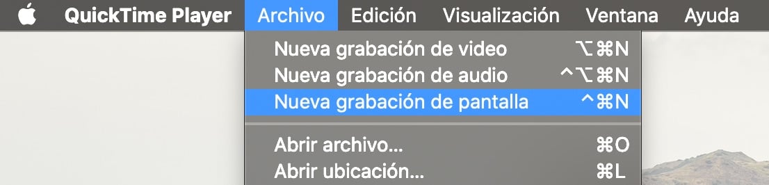 Cómo grabar pantalla en QuickTime, menú archivo