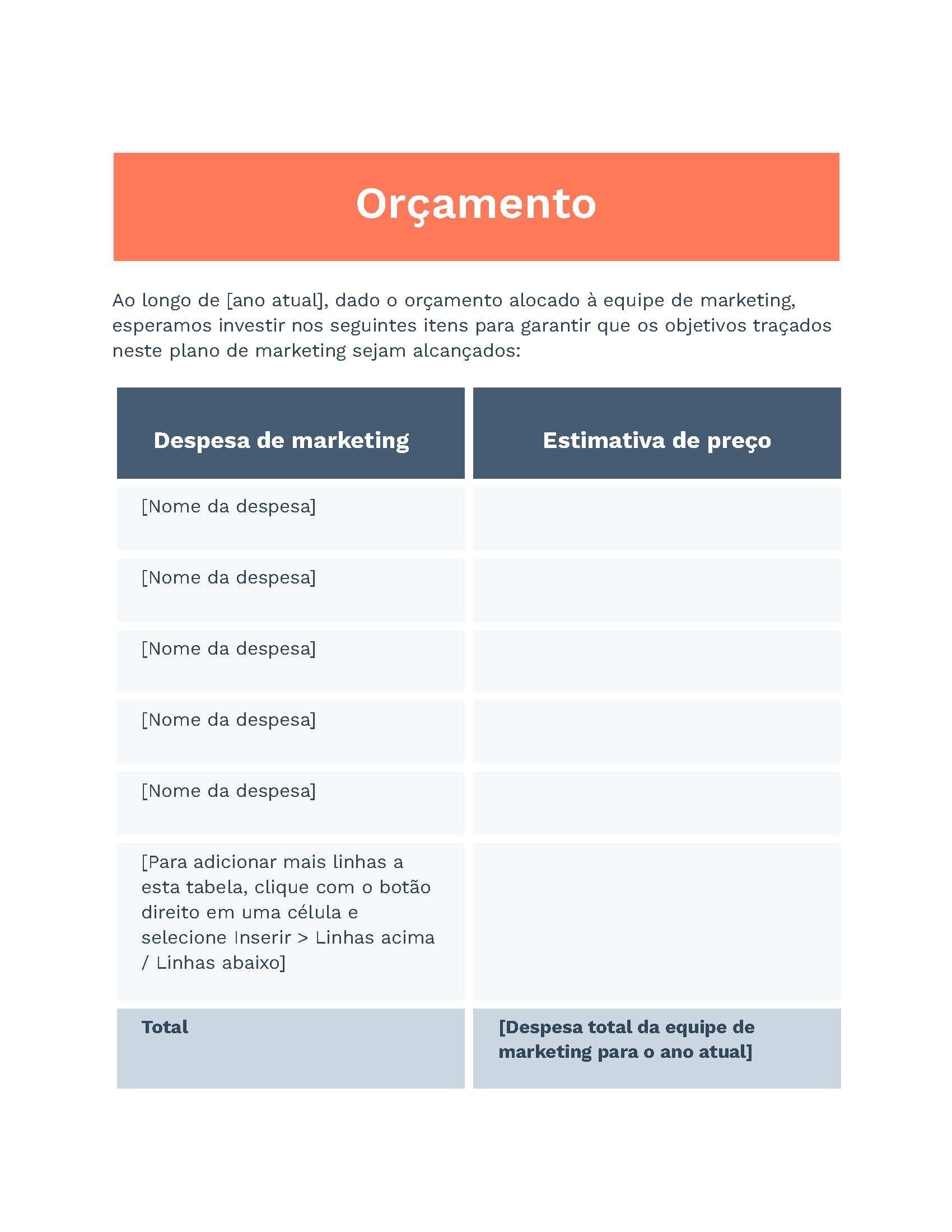 orçamento para marketing