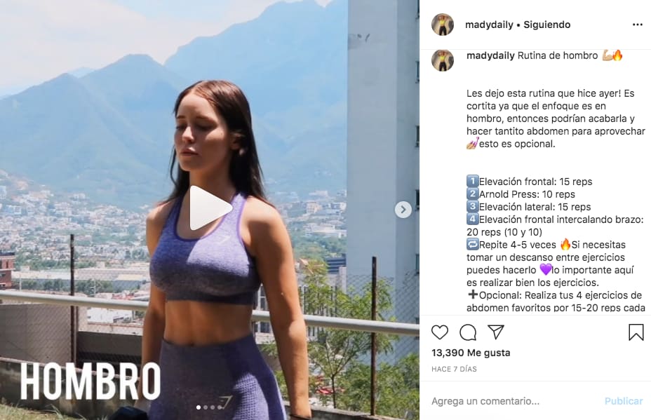 Ejemplo de publicación del Instagram de @madydaily