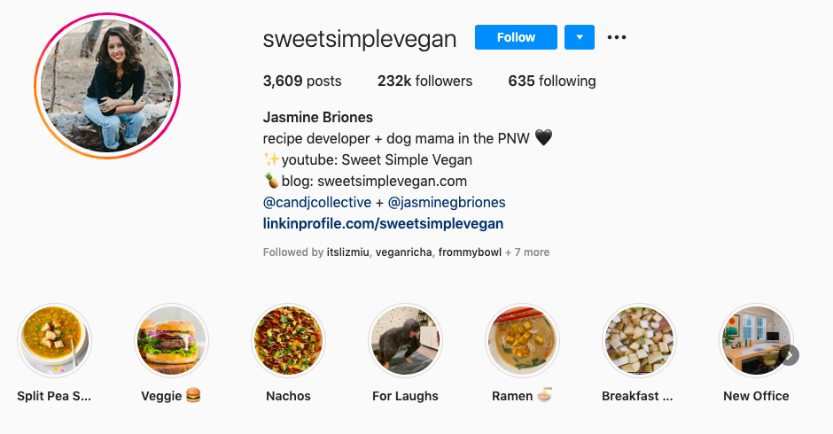 Sweet Simple Vegan Instagam page. 