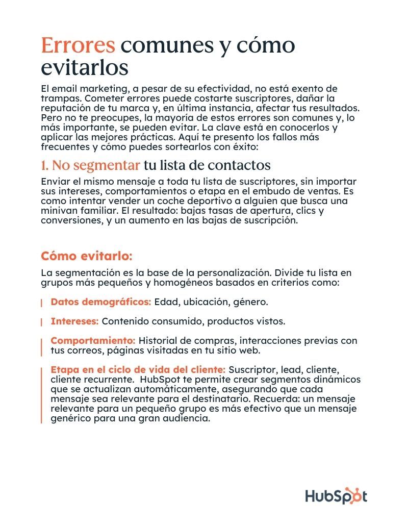 Ejemplo de errores en email marketing