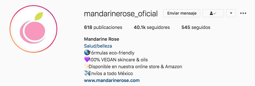 Marketing en Instagram: ejemplo de una URL en la cuenta @mandarinerose_oficial