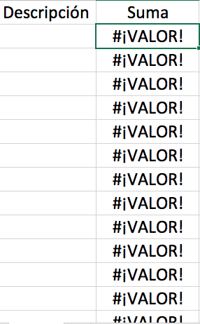 Ejemplo de error #¡VALOR! en Excel