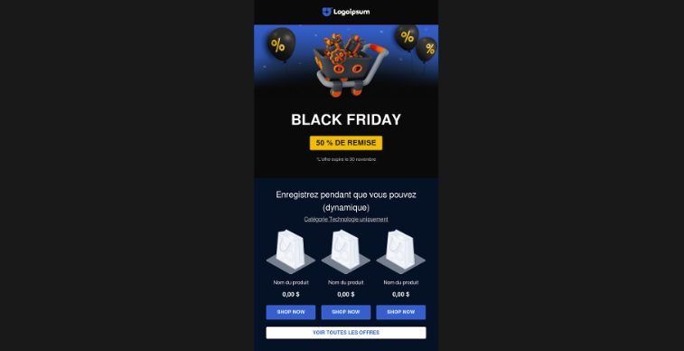 Modèle de newlsetter promotionnelle pour le Black Friday