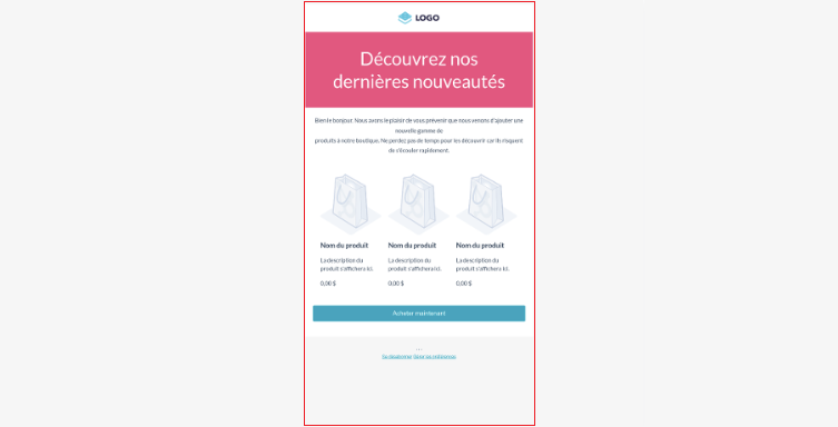 Modèle de newsletter pour partager des produits