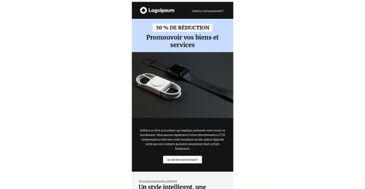 Modèle de newsletter pour promotion de produit