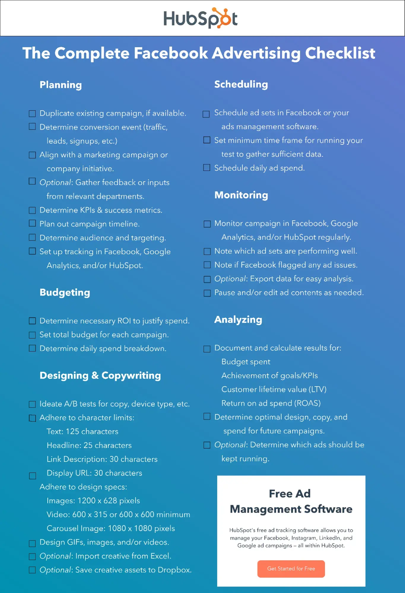hubspots facebook advertising checklist