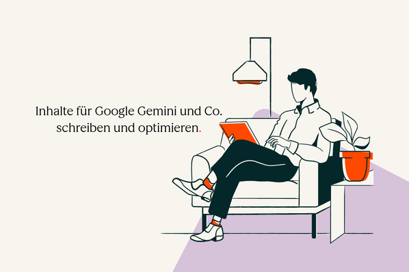 Person am Laptop optimiert Website-Inhalte fuer Google Gemini, AI Overviews und AI Mode