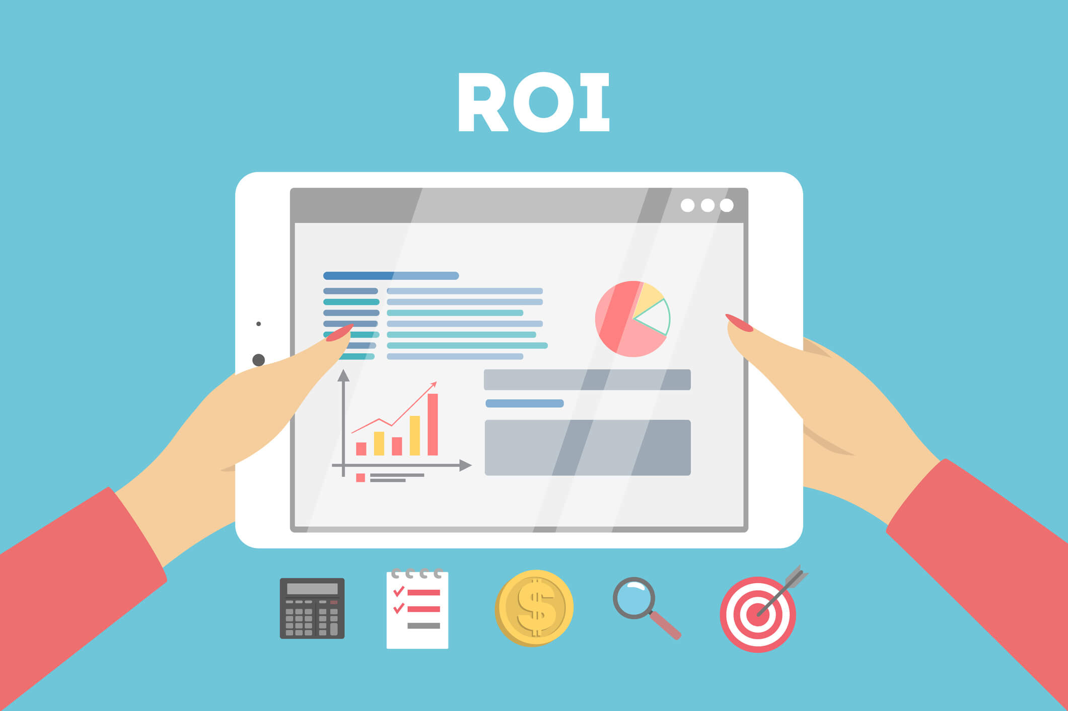 Grafik Marketing-ROI wird auf Tablet berechnet