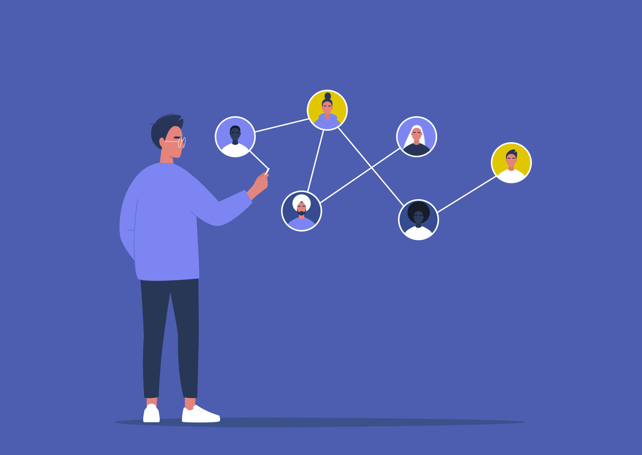 Grafik Mann verbindet Personas miteinander symbolisierend für Social Selling