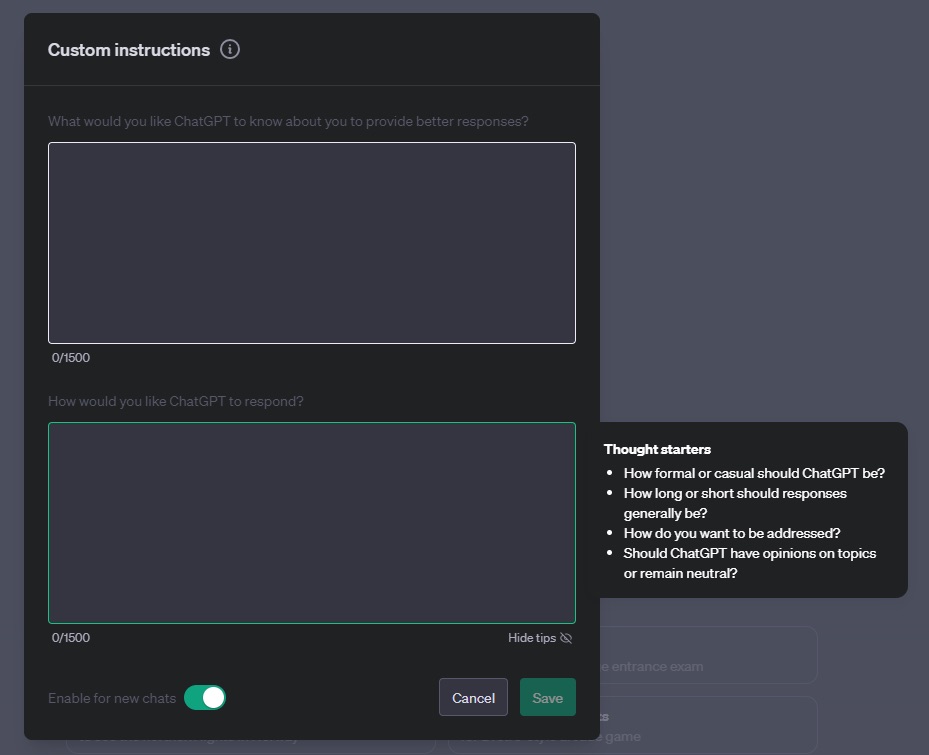 Unter die ChatGPT-Tricks fällt unter anderem der, der benutzerdefinierten Anweisungen, auch Custom Instructions genannt.