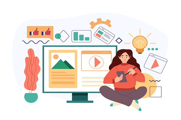 Illustration Frau und verschiedene Content-Arten