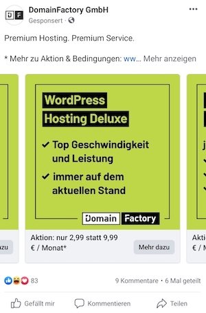 Screenshot von einer Facebook Carousel Ad im Facebook-Feed