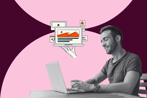 Person sitzt am Laptop und verwertet Content wieder mit KI