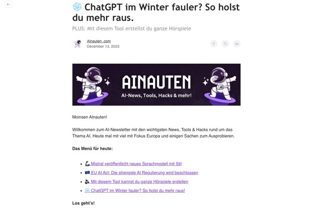 Der KI-Newsletter der AInauten flattert dreimal pro Woche in das Postfach.