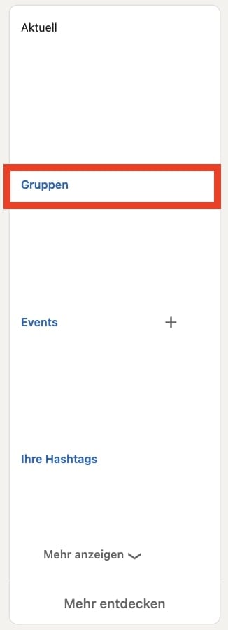 Screenshot Menü-Punkt LinkedIn-Gruppe