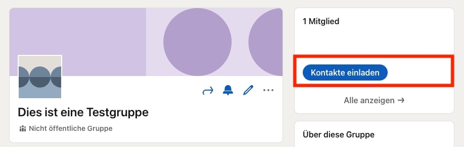 Screenshot Kontakte zu LinkedIn-Gruppe einladen