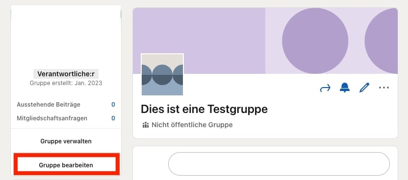 Screenshot LinkedIn-Gruppe bearbeiten