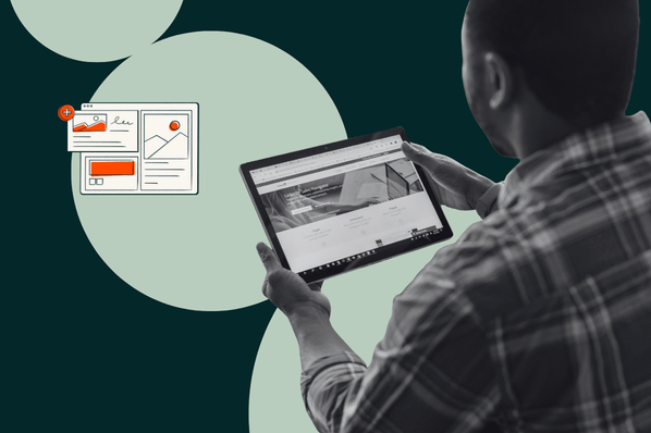 Person erstellt am Tablet Linkedin-Unternehmensseite