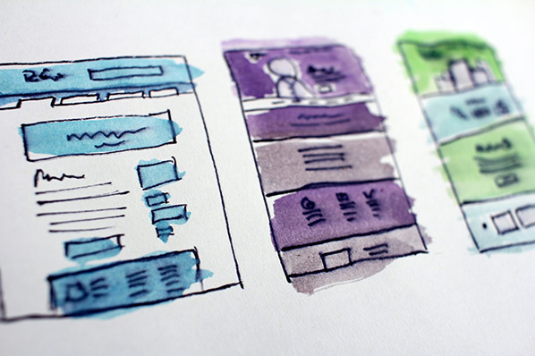 Website-Layout gemalt mit Wasserfarben auf Papier