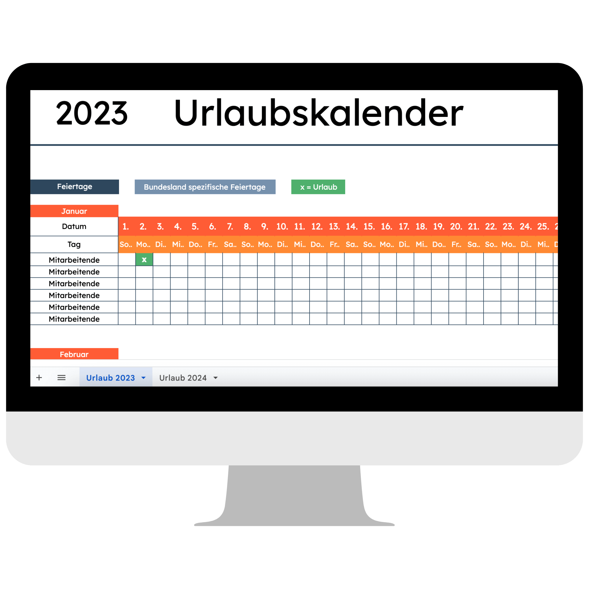 Computer mit Screenshot der Excel-Kalendervorlage
