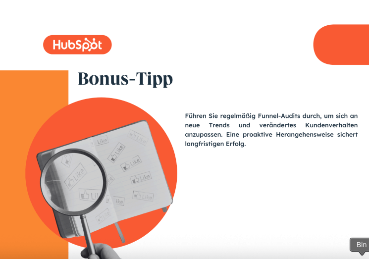 Letzte Seite der Marketing-Funnel-Audit-Checkliste mit Bonus-Tipp