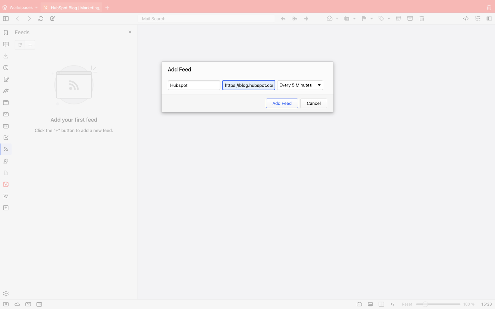 screenshot of an rss reader