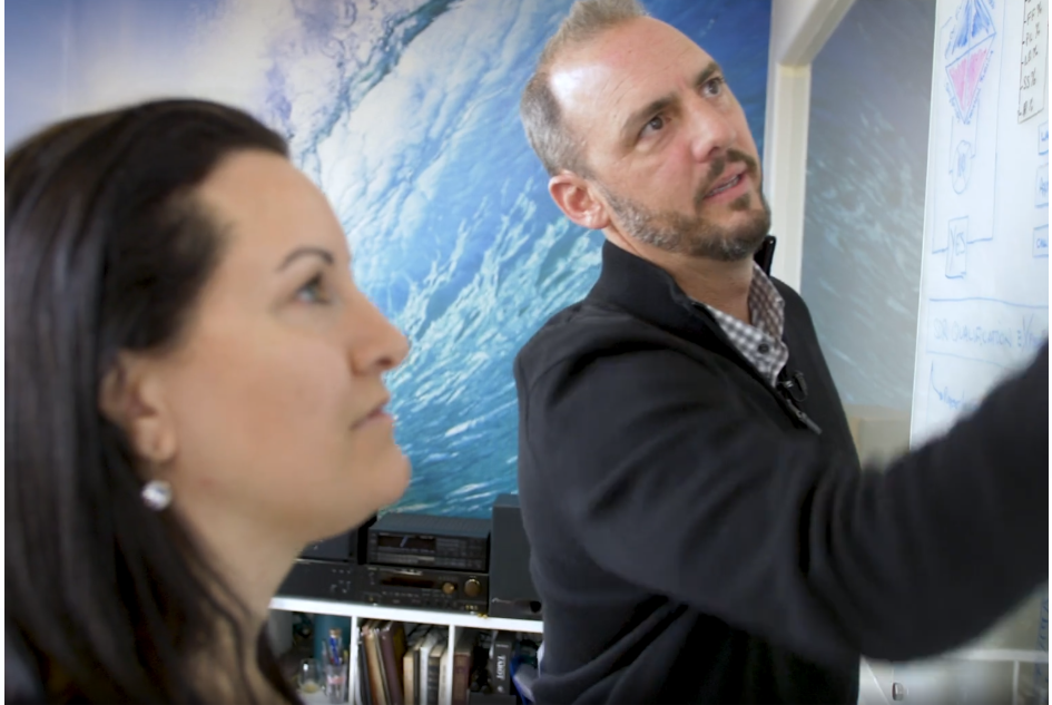 Two people working on a whiteboard