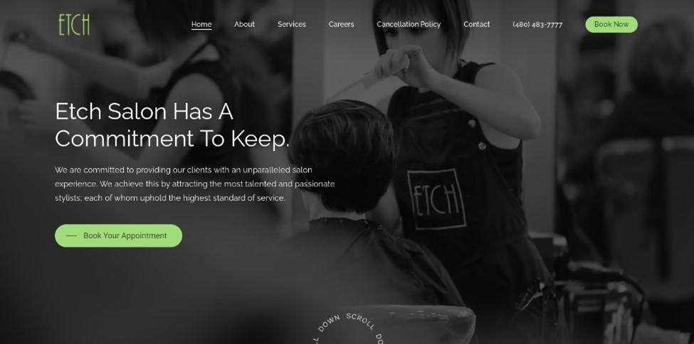 Best barbershop website design, example from Etch
