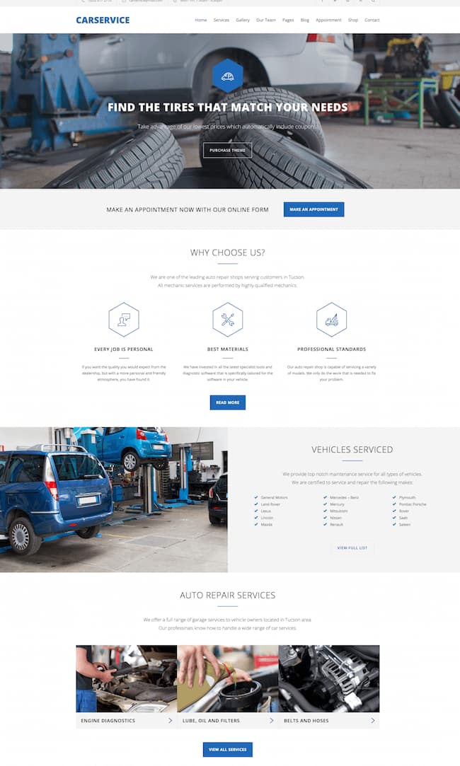 Small business WordPress themes, Car Service