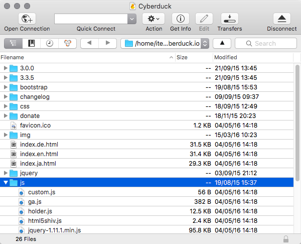 interface for the ftp client cyberduck