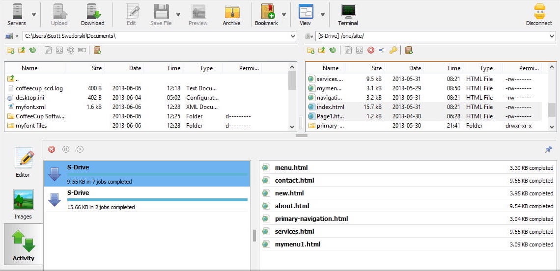 interface for the ftp client free ftp