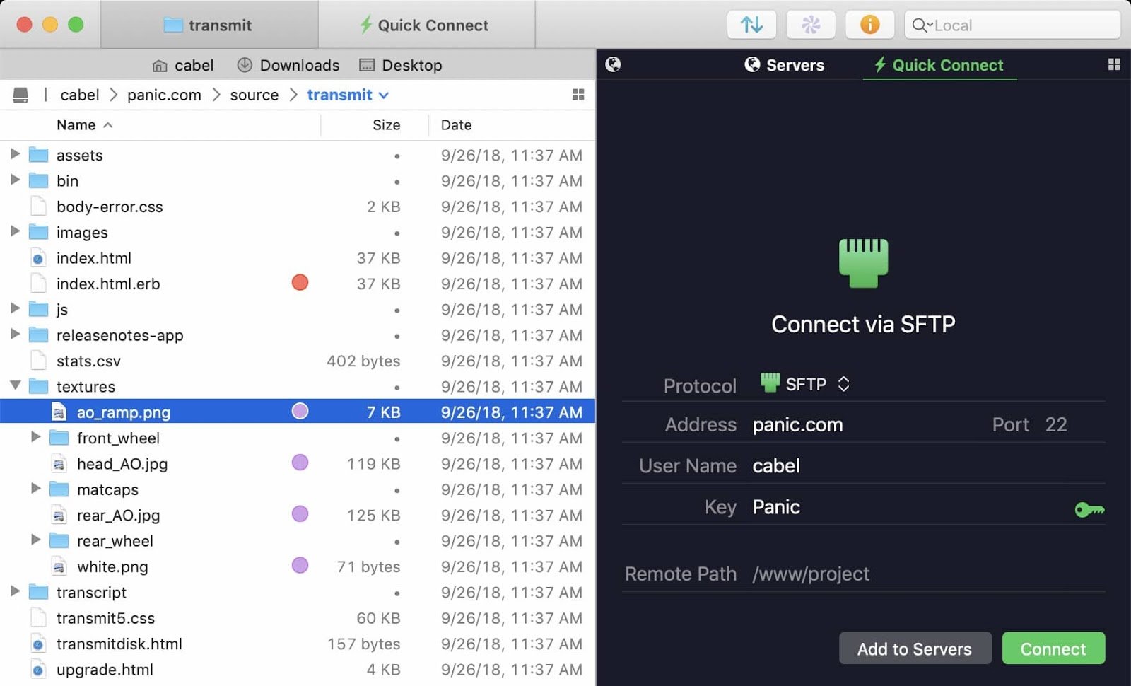 interface for the ftp client transmit