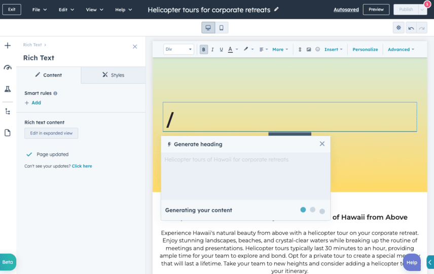 ai websites: Hubspot Content Assistant AI